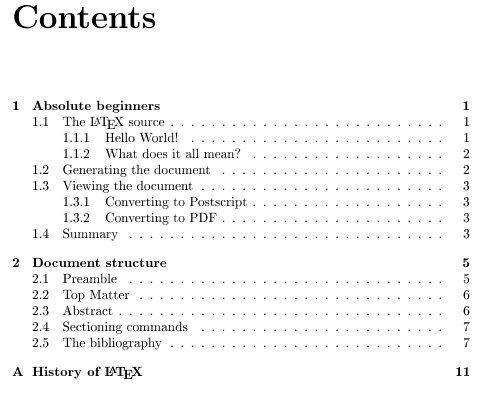 Latex table of content multiple lines