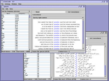screenshot of English
        concordance using aConCorde