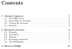 table of contents constrained to a section depth of 1